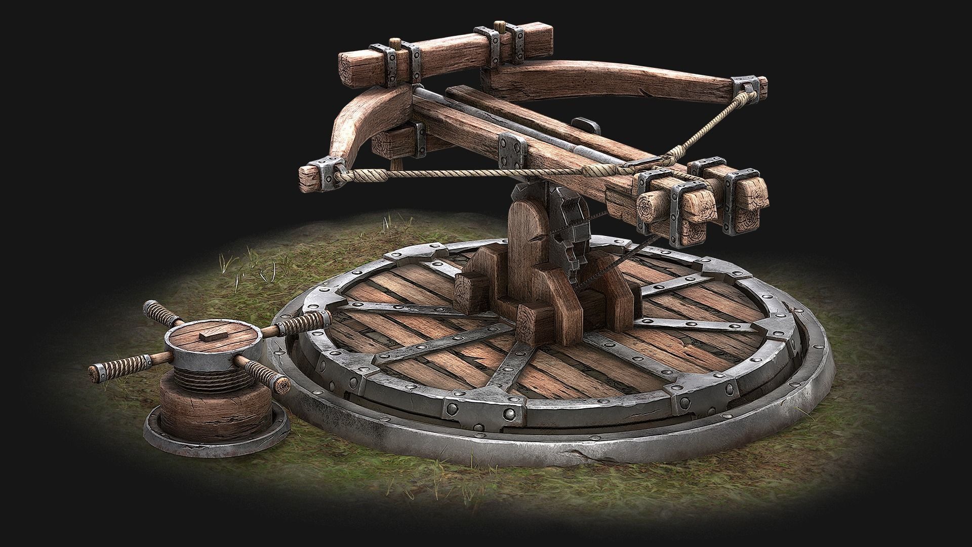 Ballista wooden structure with wheel Low-poly 3D model_5