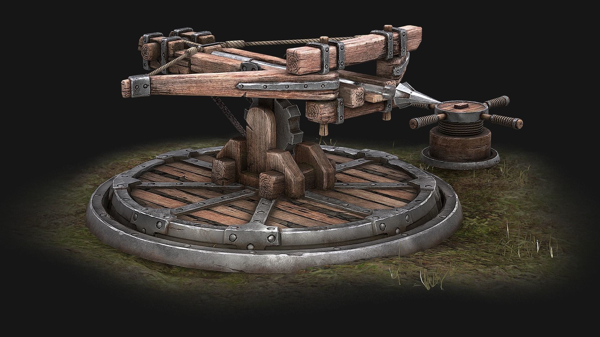 Ballista wooden structure with wheel Low-poly 3D model_8
