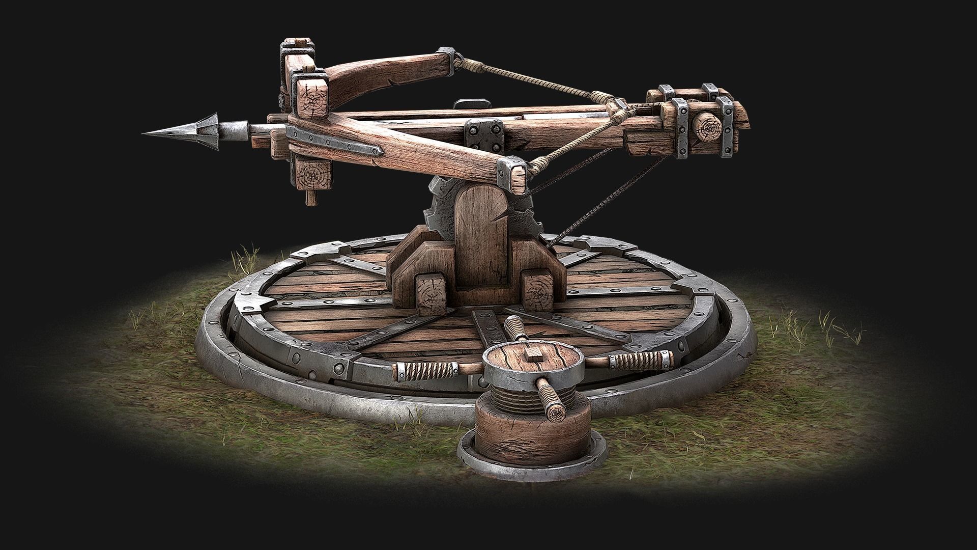 Ballista wooden structure with wheel Low-poly 3D model_3
