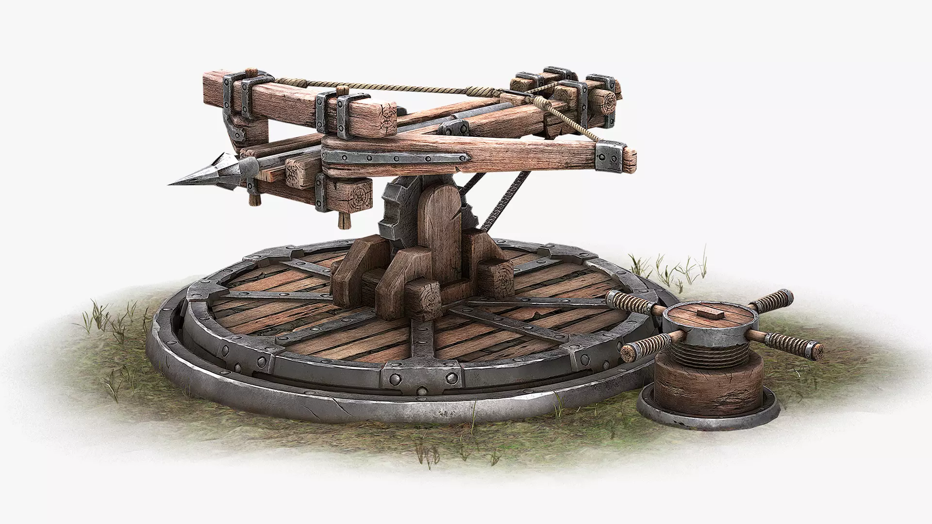 Ballista wooden structure with wheel Low-poly 3D model_0