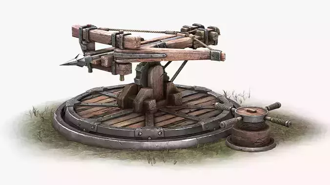 Ballista wooden structure with wheel Low-poly 3D model