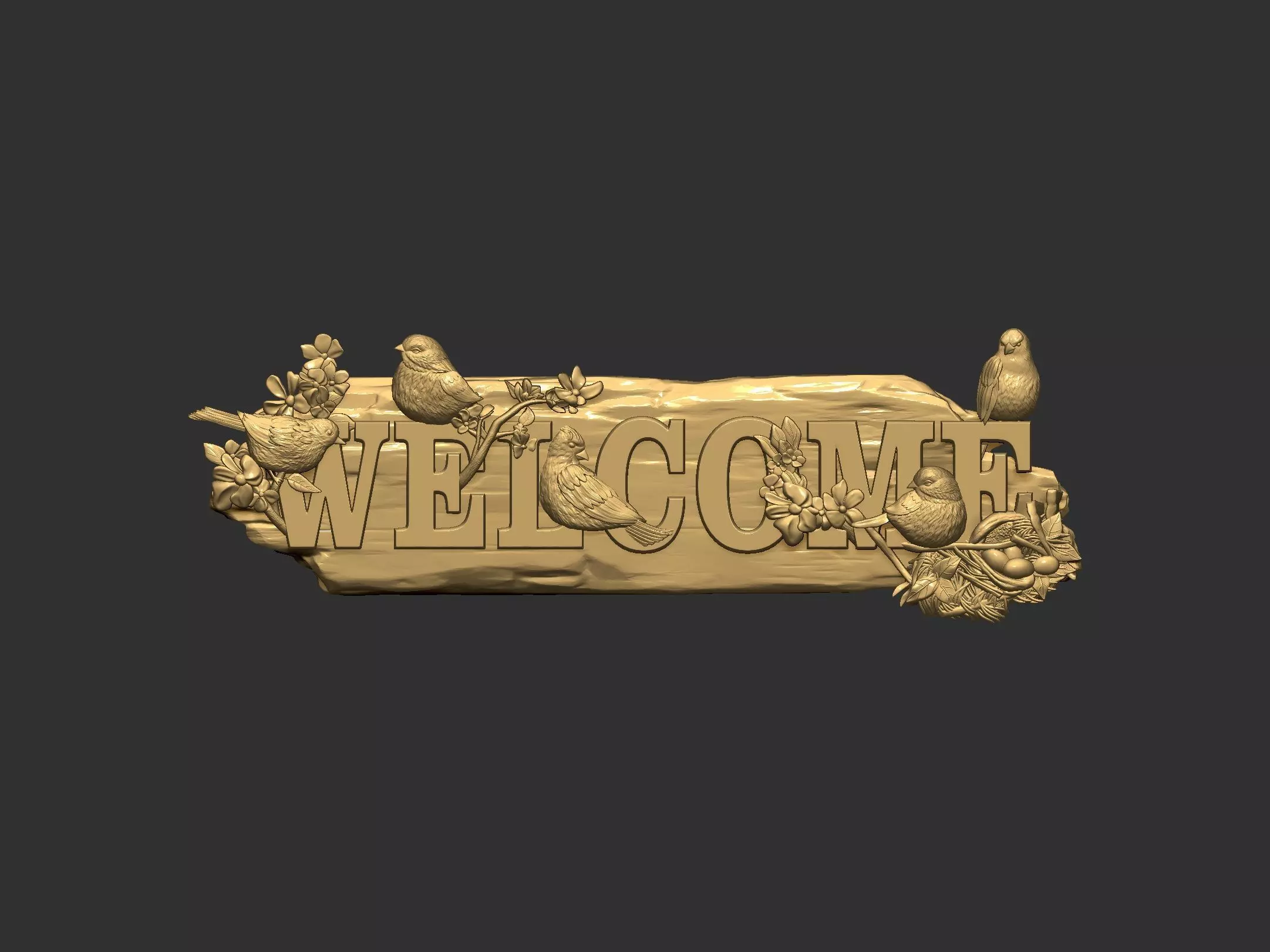 Welcome sign board with birds 3D print model