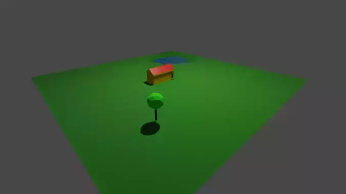 Low Poly house tree and lake