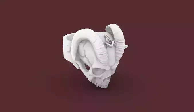 Horned Skull Masonic Symbol Ring