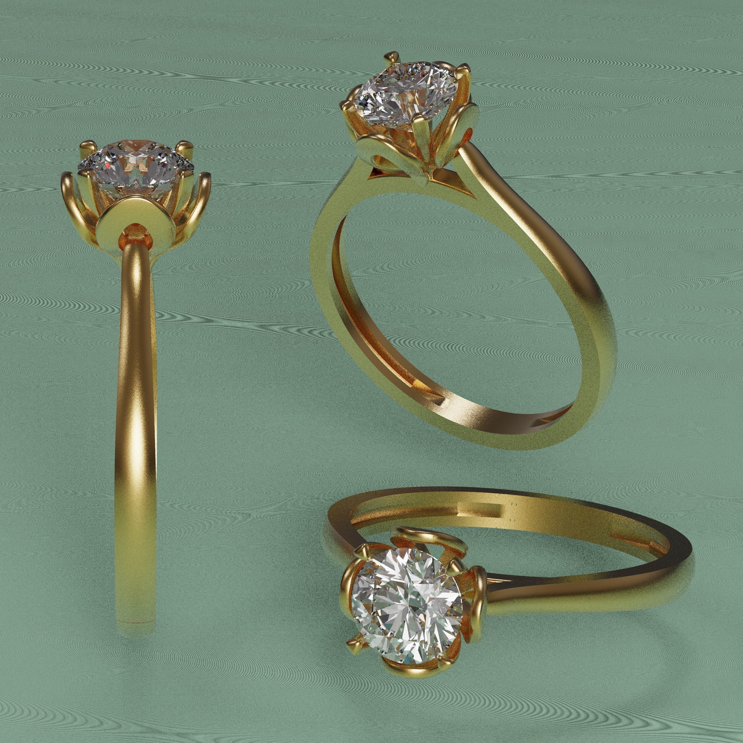 solitiare engagement ring gold 3D print model_4