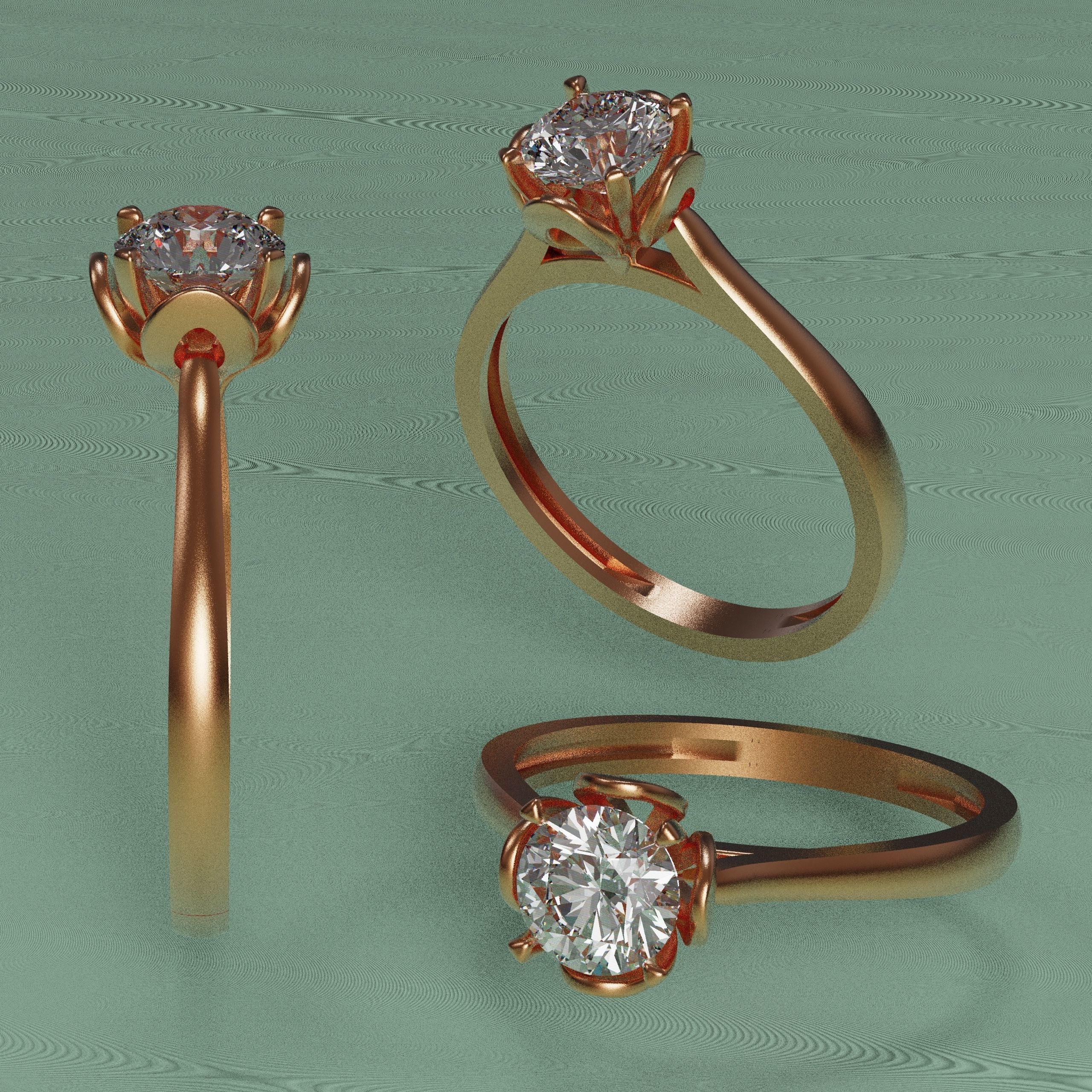 solitiare engagement ring gold 3D print model_2