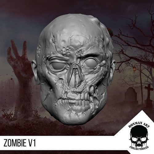 The Zombie V1 Head for action figures 3D print model