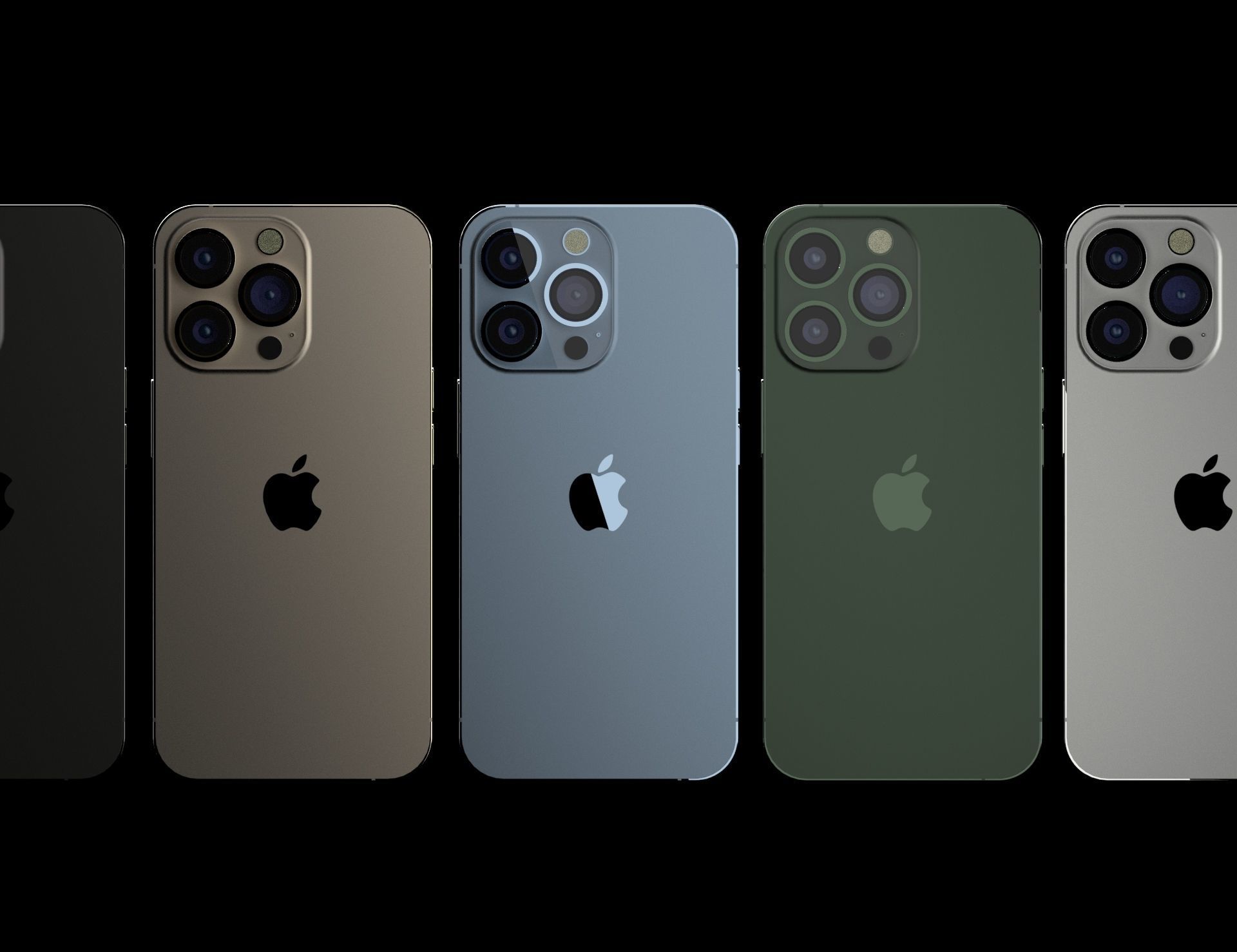 Apple iPhone 13 Pro all colors and new green color for KeyShot 3D model_12