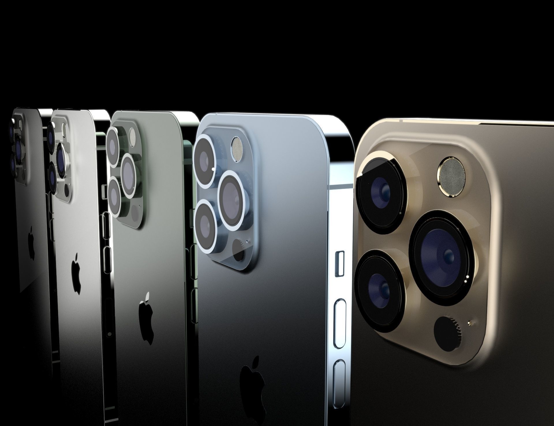 Apple iPhone 13 Pro all colors and new green color for KeyShot 3D model_4