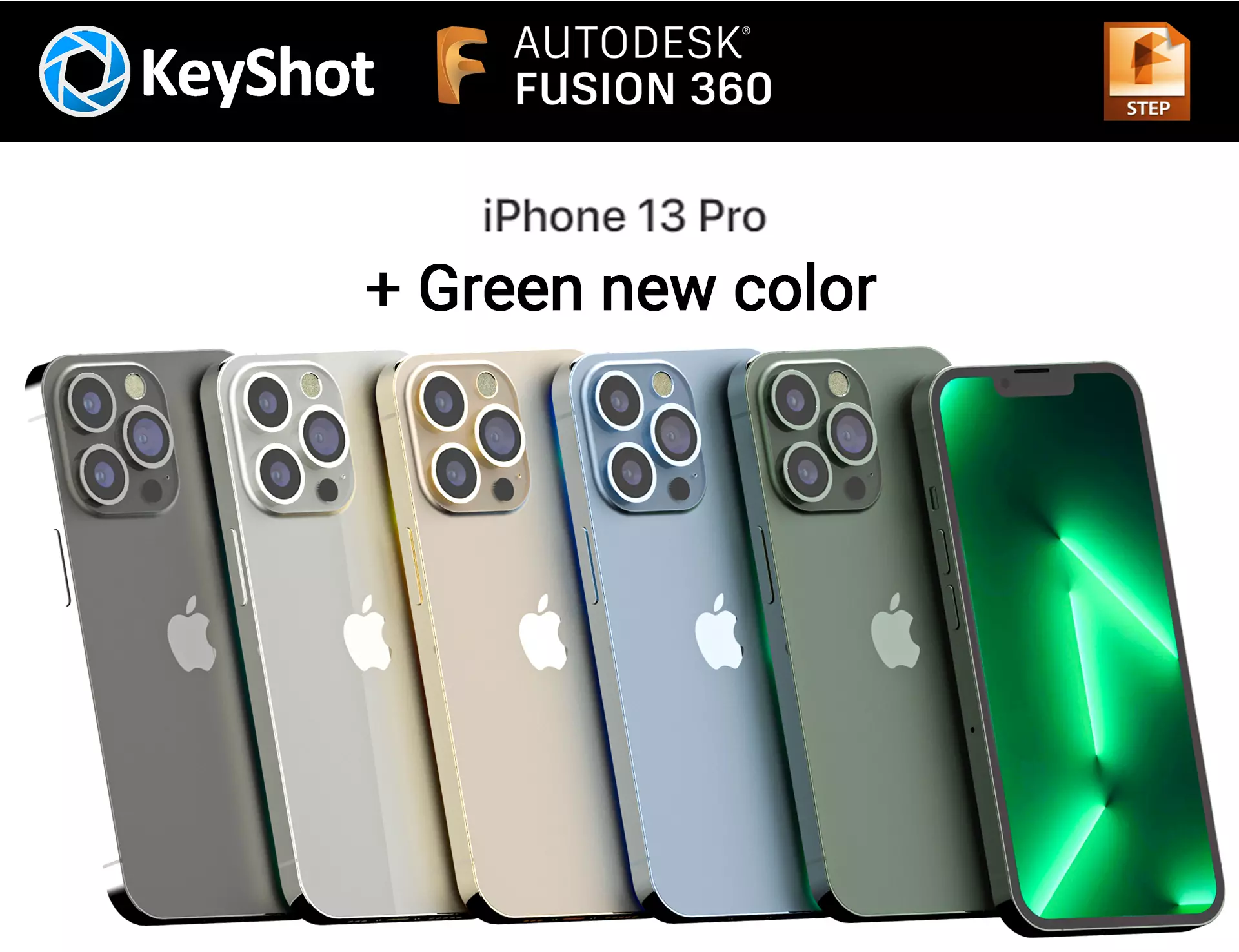 Apple iPhone 13 Pro all colors and new green color for KeyShot 3D model_0