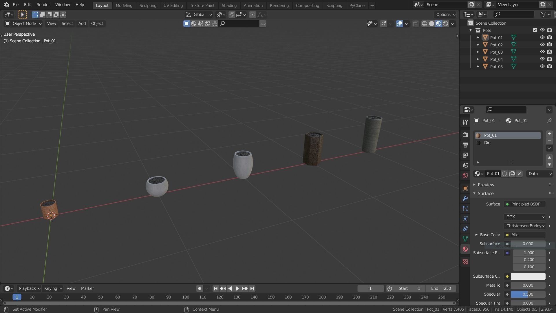 Plant Pots Low-poly 3D model_5