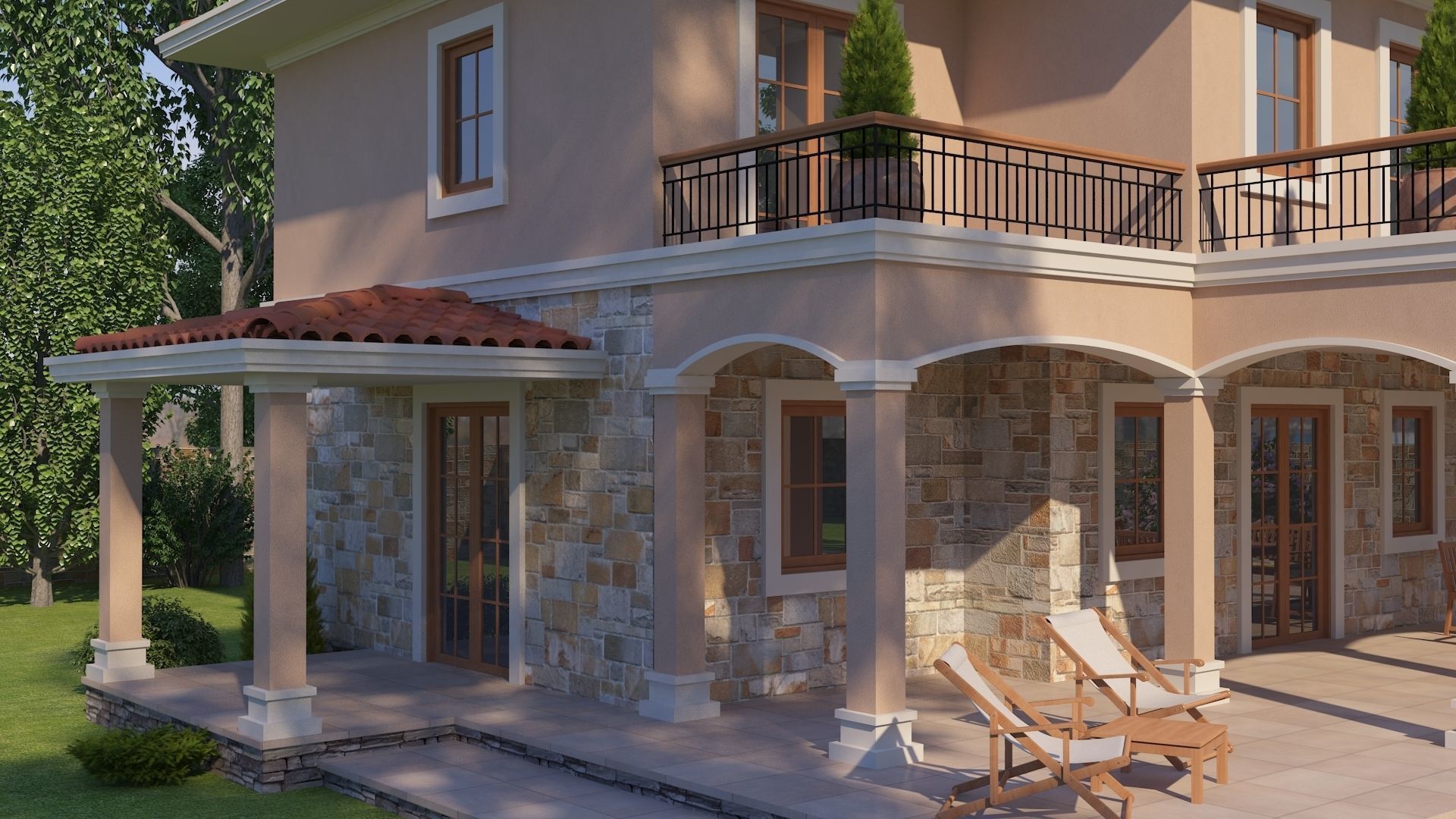 Mediterranean Architectural Style Two Storey Villa 3D model_1