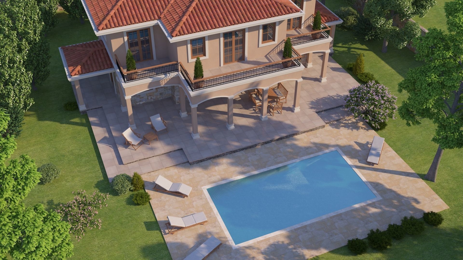 Mediterranean Architectural Style Two Storey Villa 3D model_7