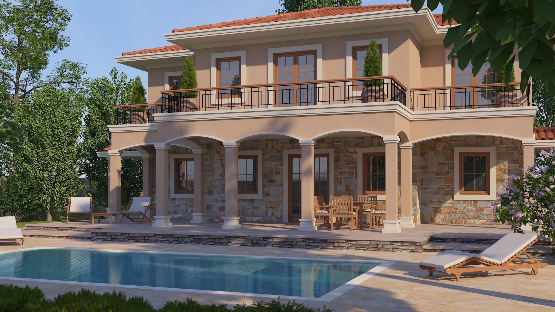Mediterranean Architectural Style Two Storey Villa 3D model_3
