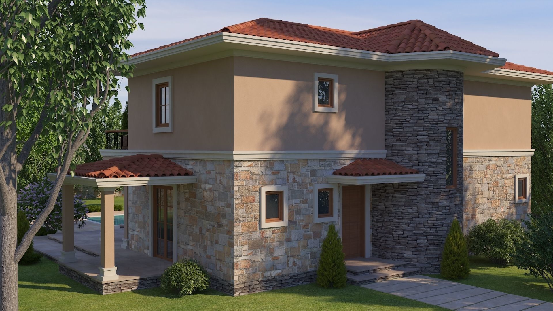 Mediterranean Architectural Style Two Storey Villa 3D model_8