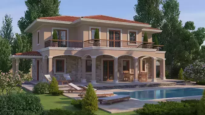 Mediterranean Architectural Style Two Storey Villa 3D model Mediterranean Architectural Style Two Storey Villa 3D model