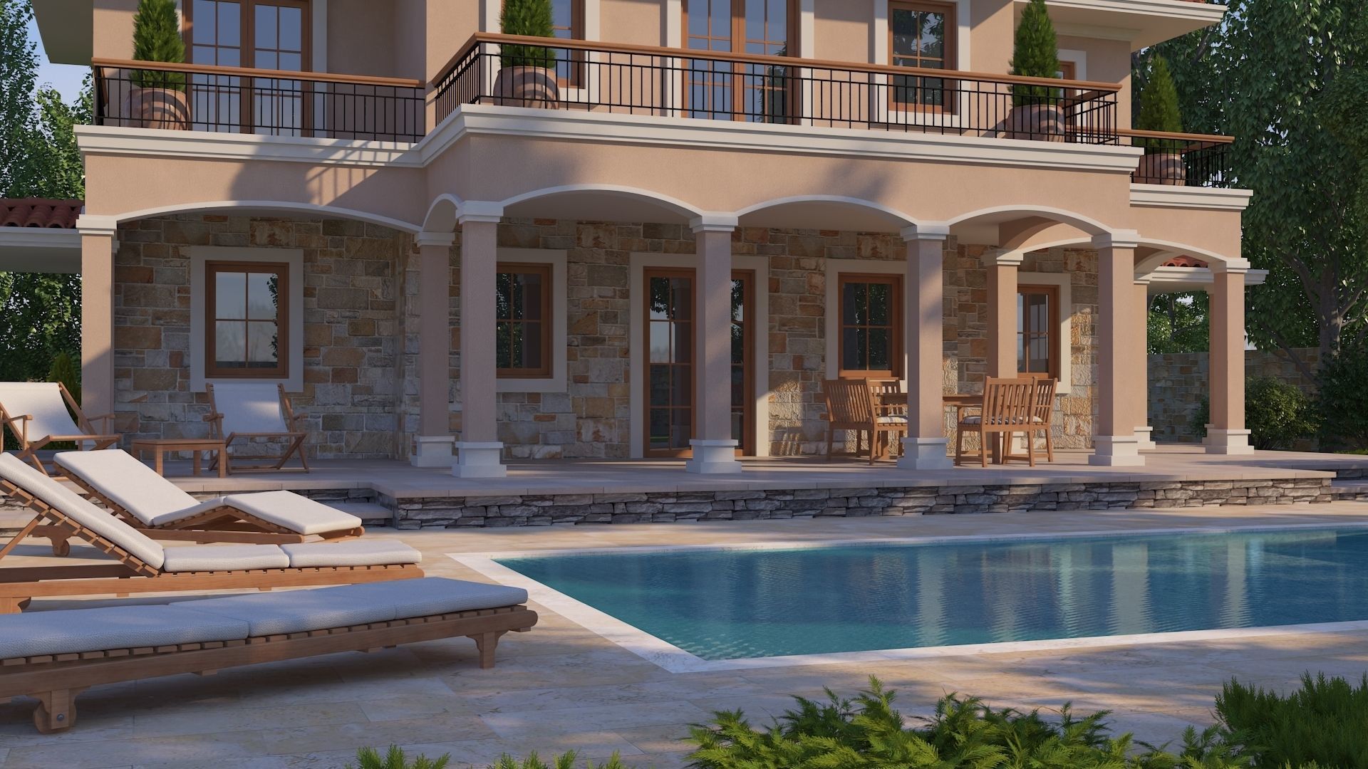 Mediterranean Architectural Style Two Storey Villa 3D model_2