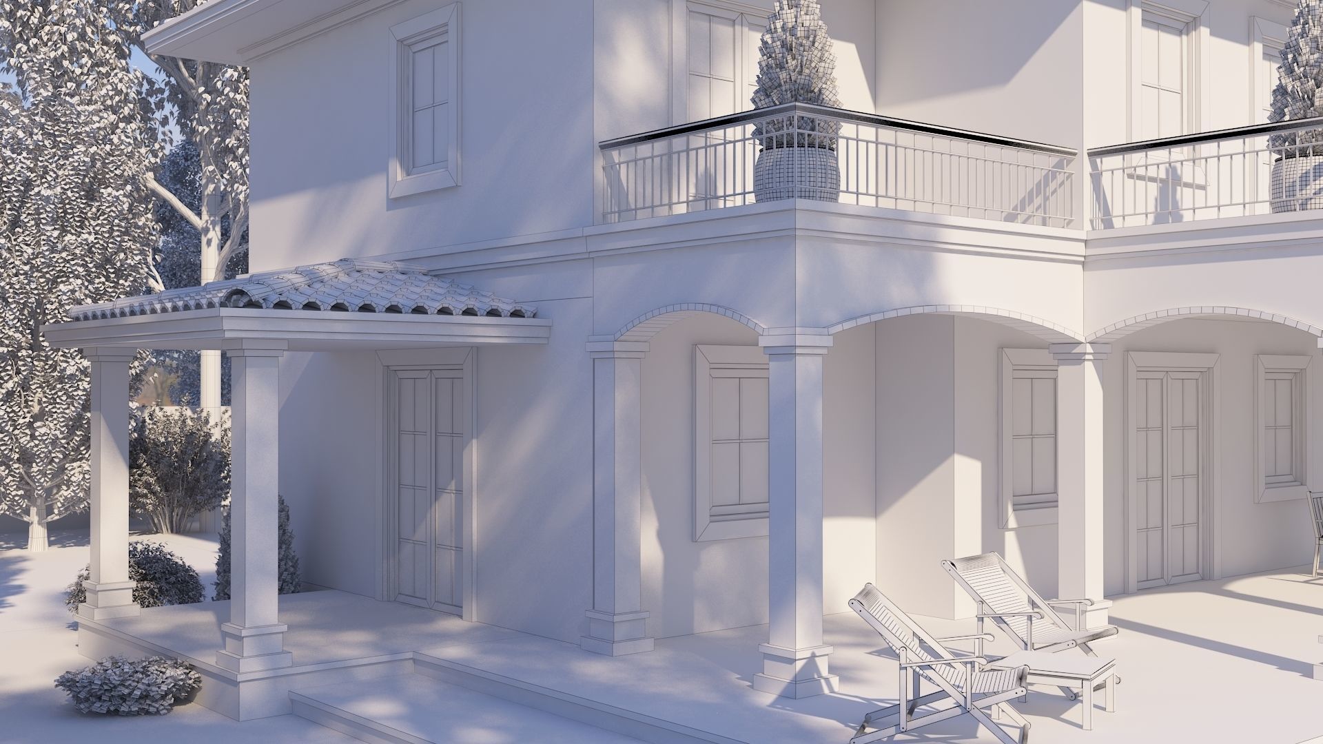 Mediterranean Architectural Style Two Storey Villa 3D model_10