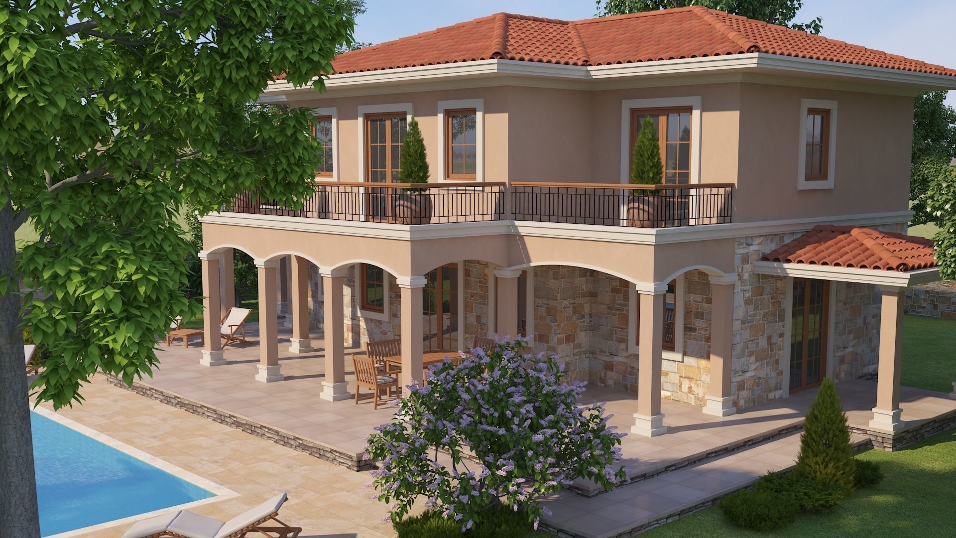 Mediterranean Architectural Style Two Storey Villa 3D model_4