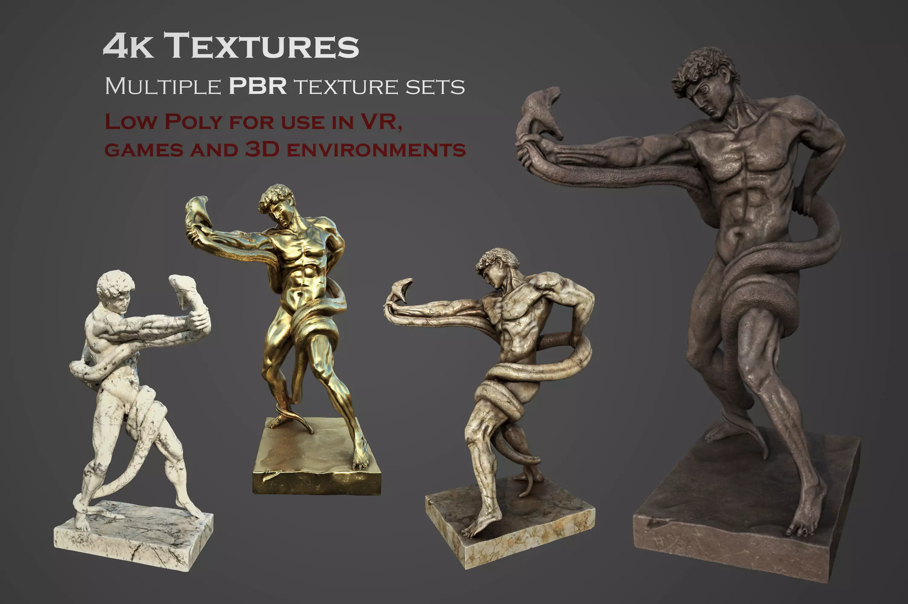 Statue of Athlete Wrestling a Python Low-poly 3D model_0