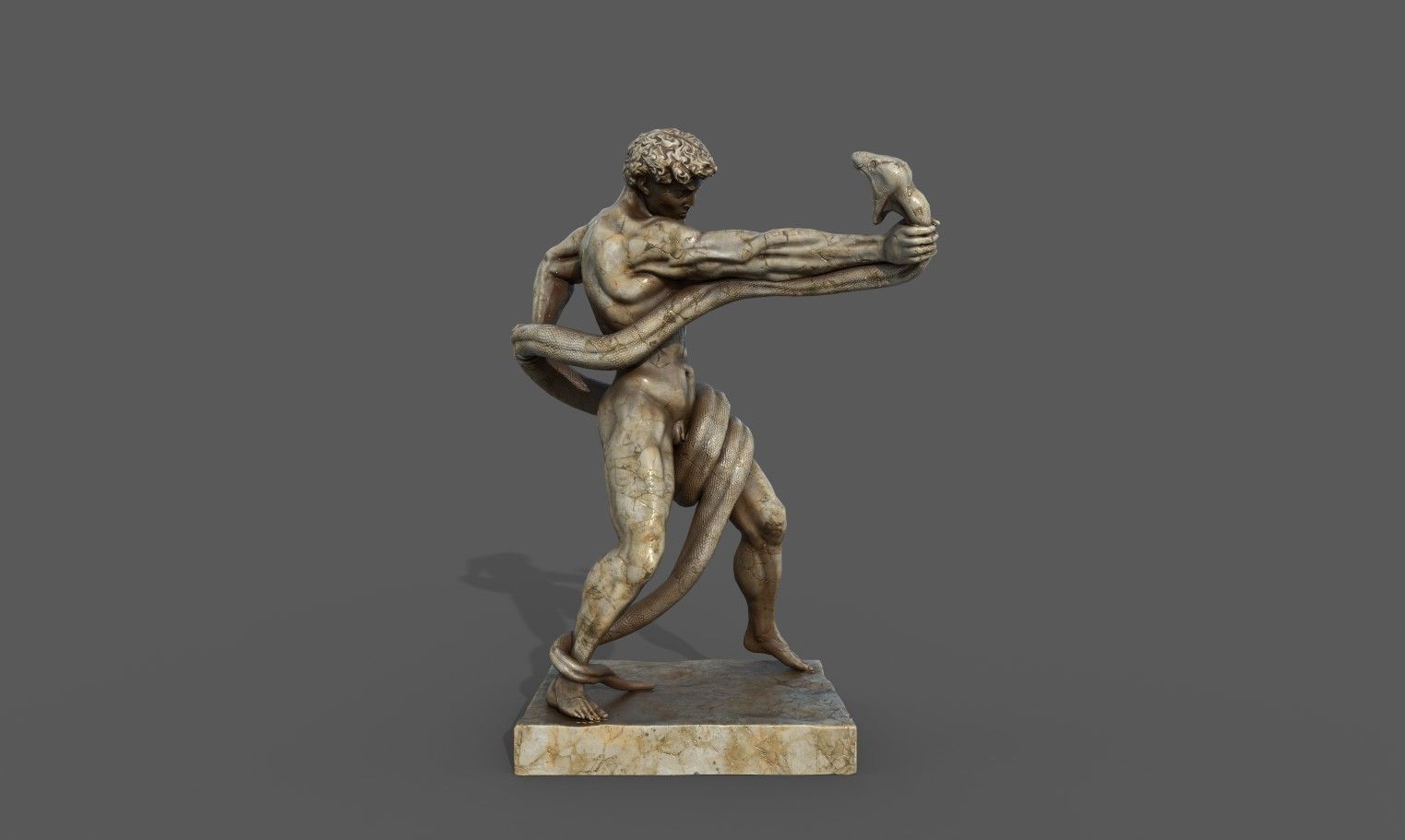 Statue of Athlete Wrestling a Python Low-poly 3D model_14