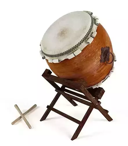 Big Brown Wooden Drum With Sticks And Stand