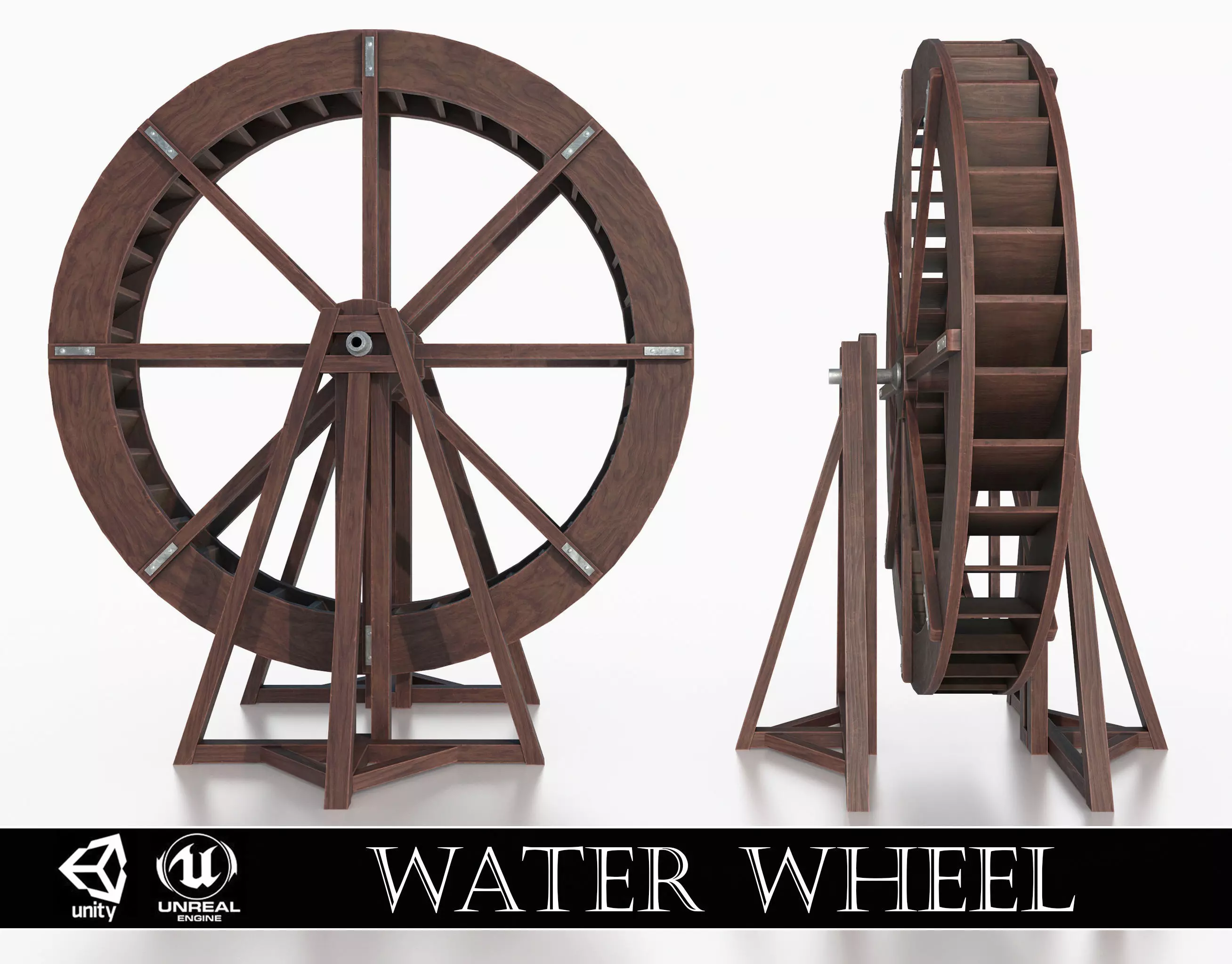 Medieval Water Wheel Low-poly 3D model