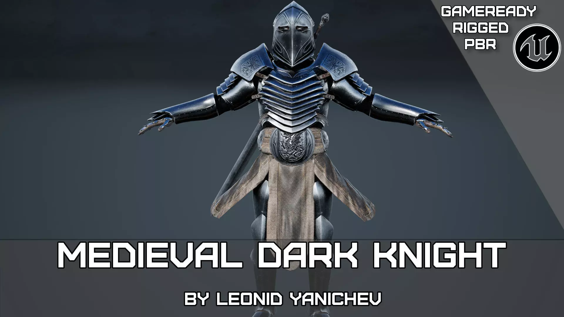 Medieval dark knight Low-poly 3D model_0