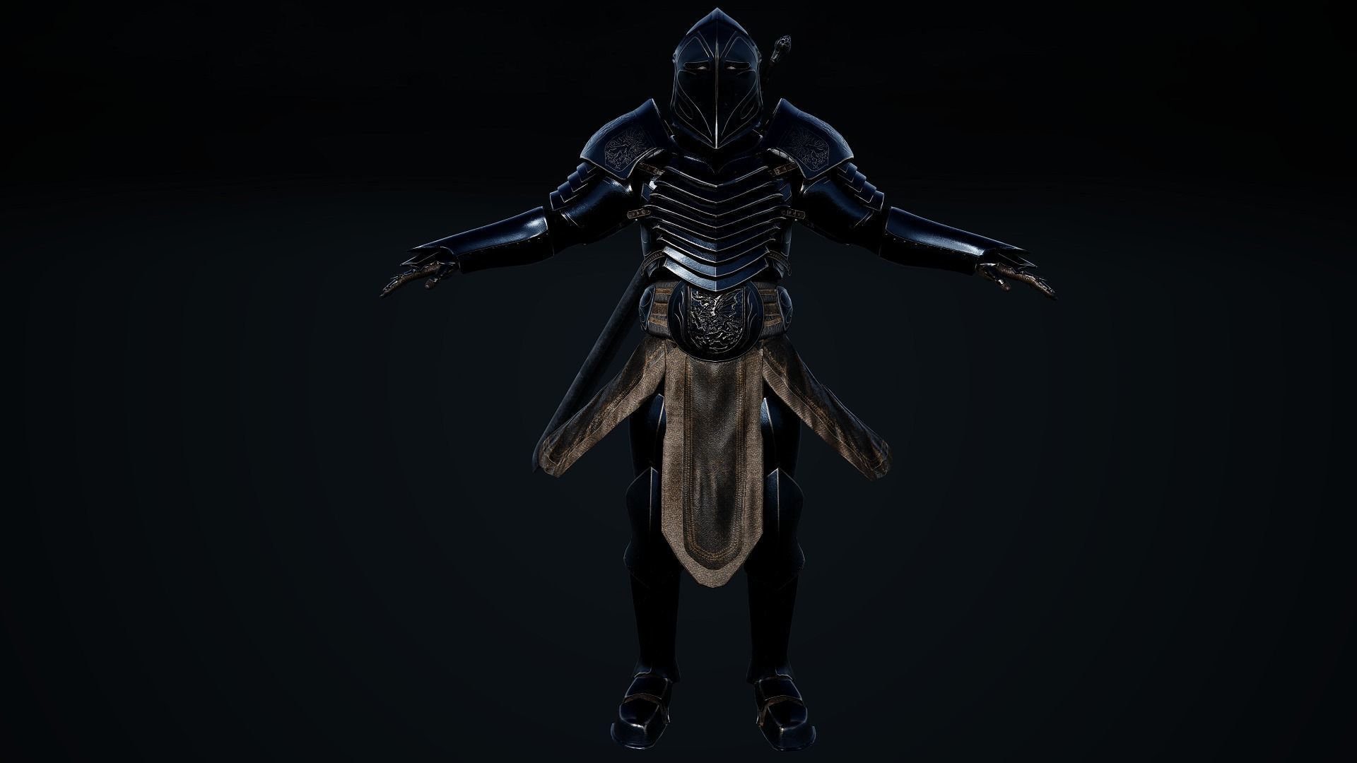 Medieval dark knight Low-poly 3D model_4