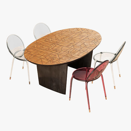 Roche Bobois patchwork dining table 180 loop chair 3D model