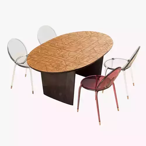 Roche Bobois patchwork dining table 180 loop chair