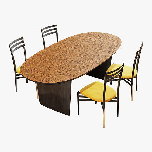 Roche Bobois patchwork dining table 220 pencil chair 3D model
