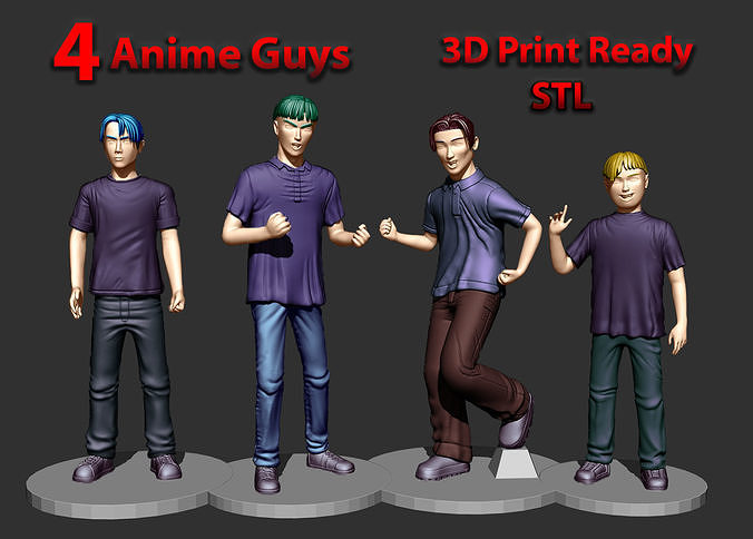 4 Anime Manga Guys Pack 3D print model
