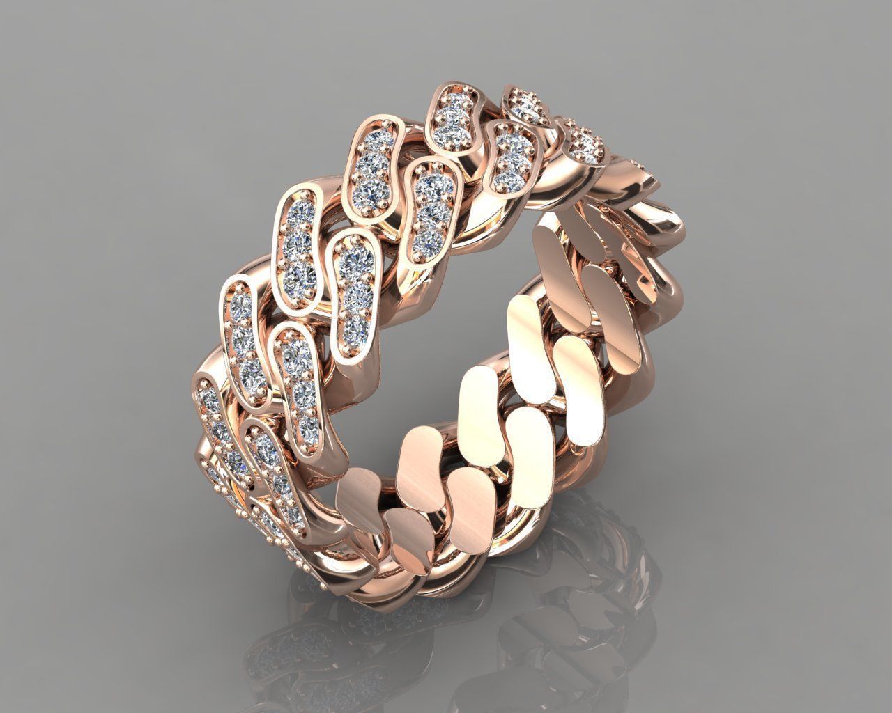 Diamond Cuban Ring 8mm size 9US 3D print model_3