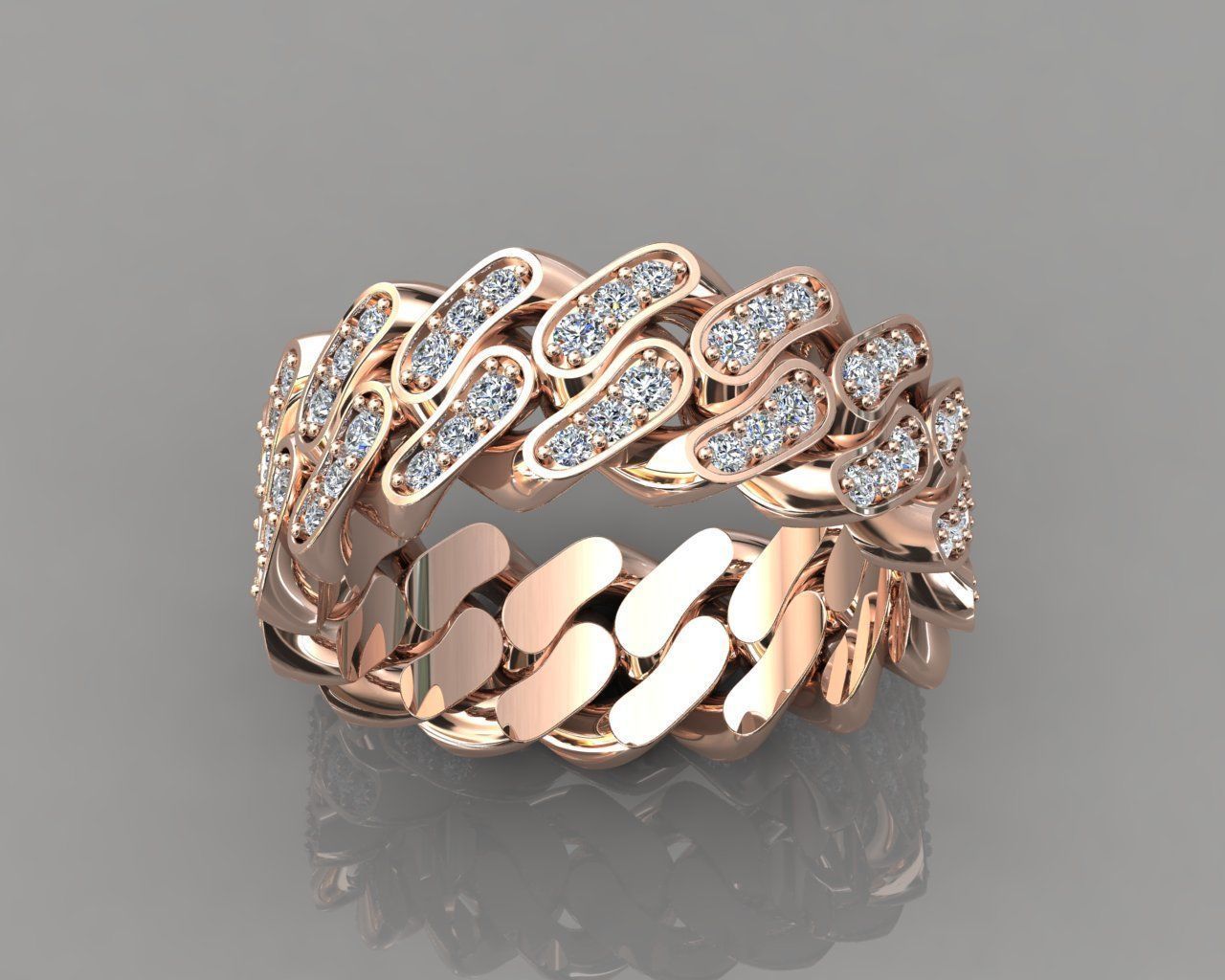 Diamond Cuban Ring 8mm size 9US 3D print model_4