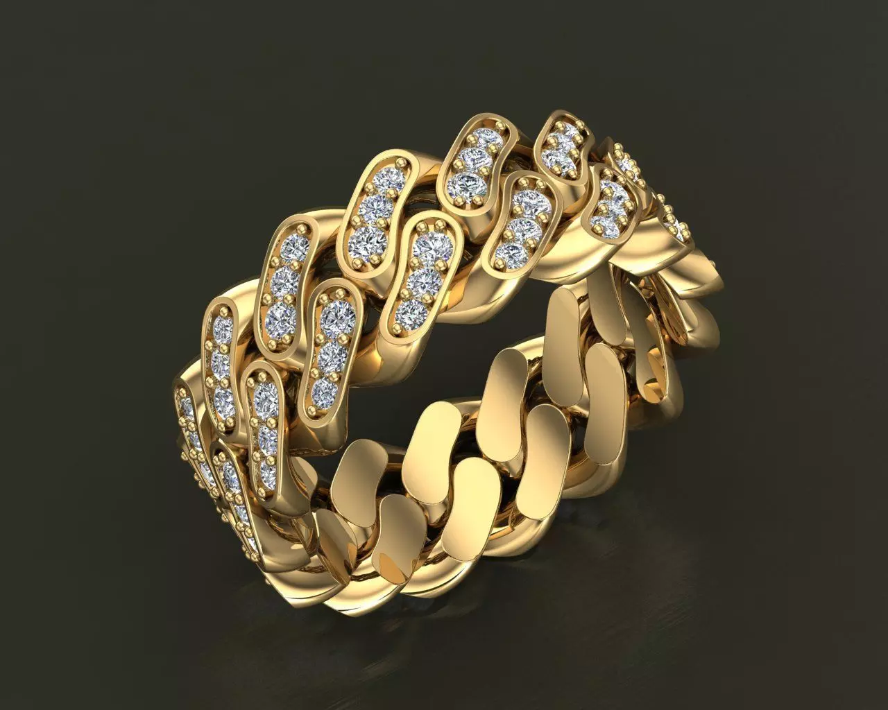 Diamond Cuban Ring 8mm size 9US 3D print model_0