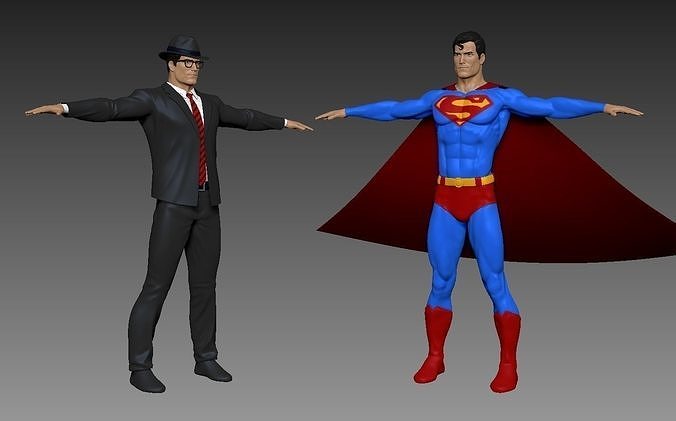 Superman and Clark Kent Game ready rigged Low-poly with textures Low-poly 3D model