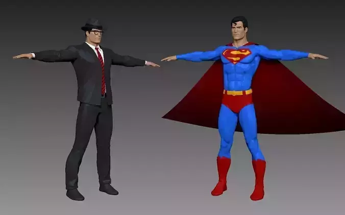 Superman and Clark Kent Game ready rigged Low-poly with textures