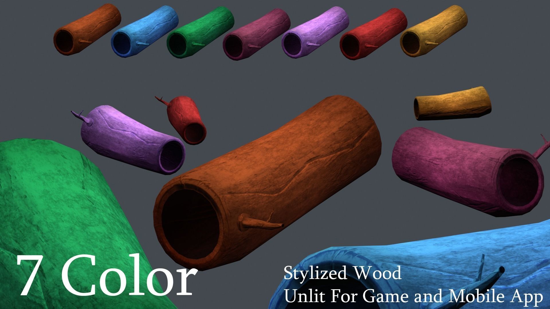 Stylized Cartoon Wood  Color PACK Lowpoly For Game and Mobile Low-poly 3D model_6