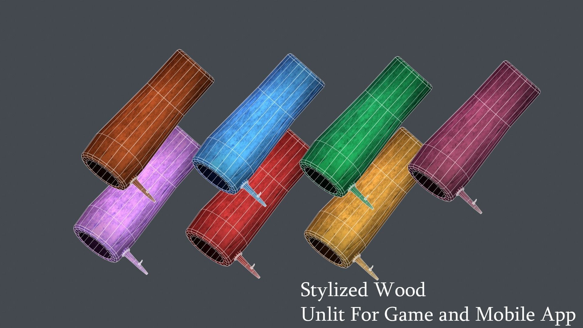 Stylized Cartoon Wood  Color PACK Lowpoly For Game and Mobile Low-poly 3D model_5