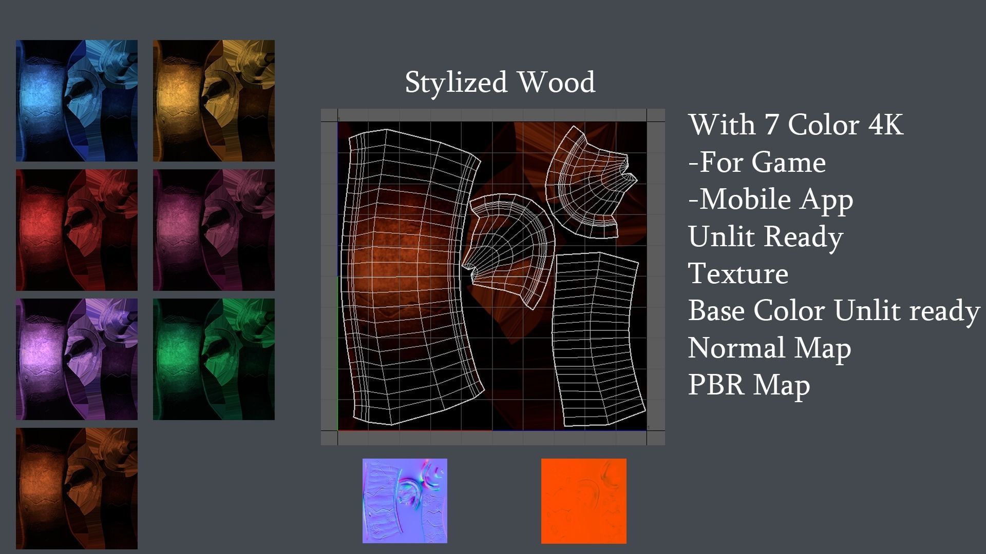 Stylized Cartoon Wood  Color PACK Lowpoly For Game and Mobile Low-poly 3D model_7