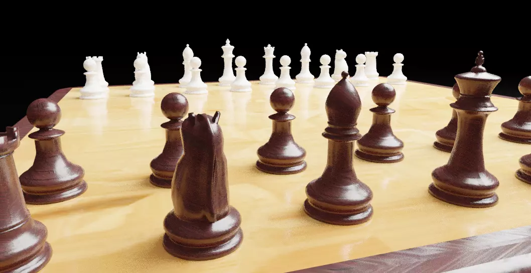 Chess wooden board with pieces 3D print model_0
