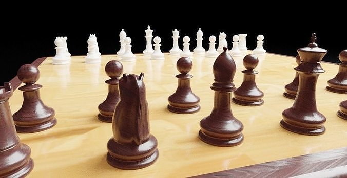 Chess wooden board with pieces 3D print model