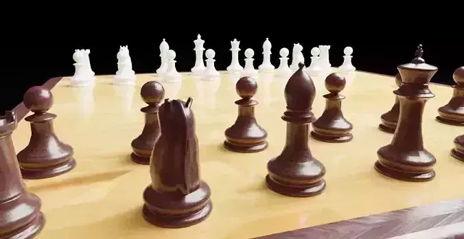 Chess wooden board with pieces 3D print model
