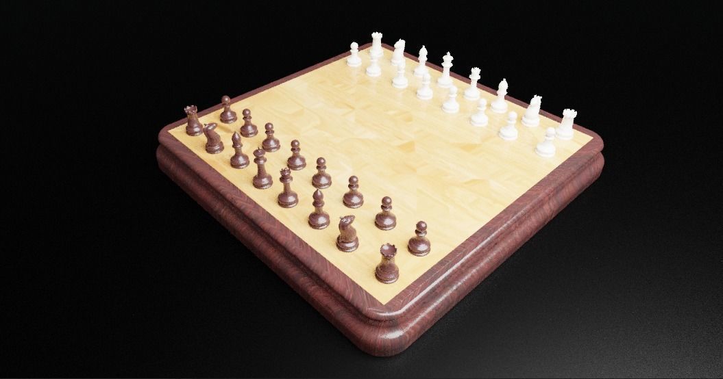 Chess wooden board with pieces 3D print model_1