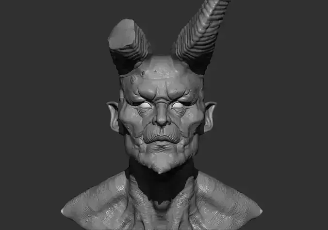 Crescent bust of demon with horns