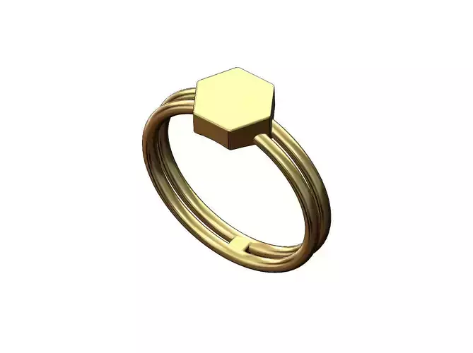 Double wire hexagonal simple signet ring US sizes 5to9