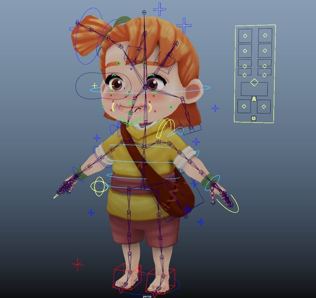 Cartoon Girl Rigged Pompom Low-poly 3D model_7