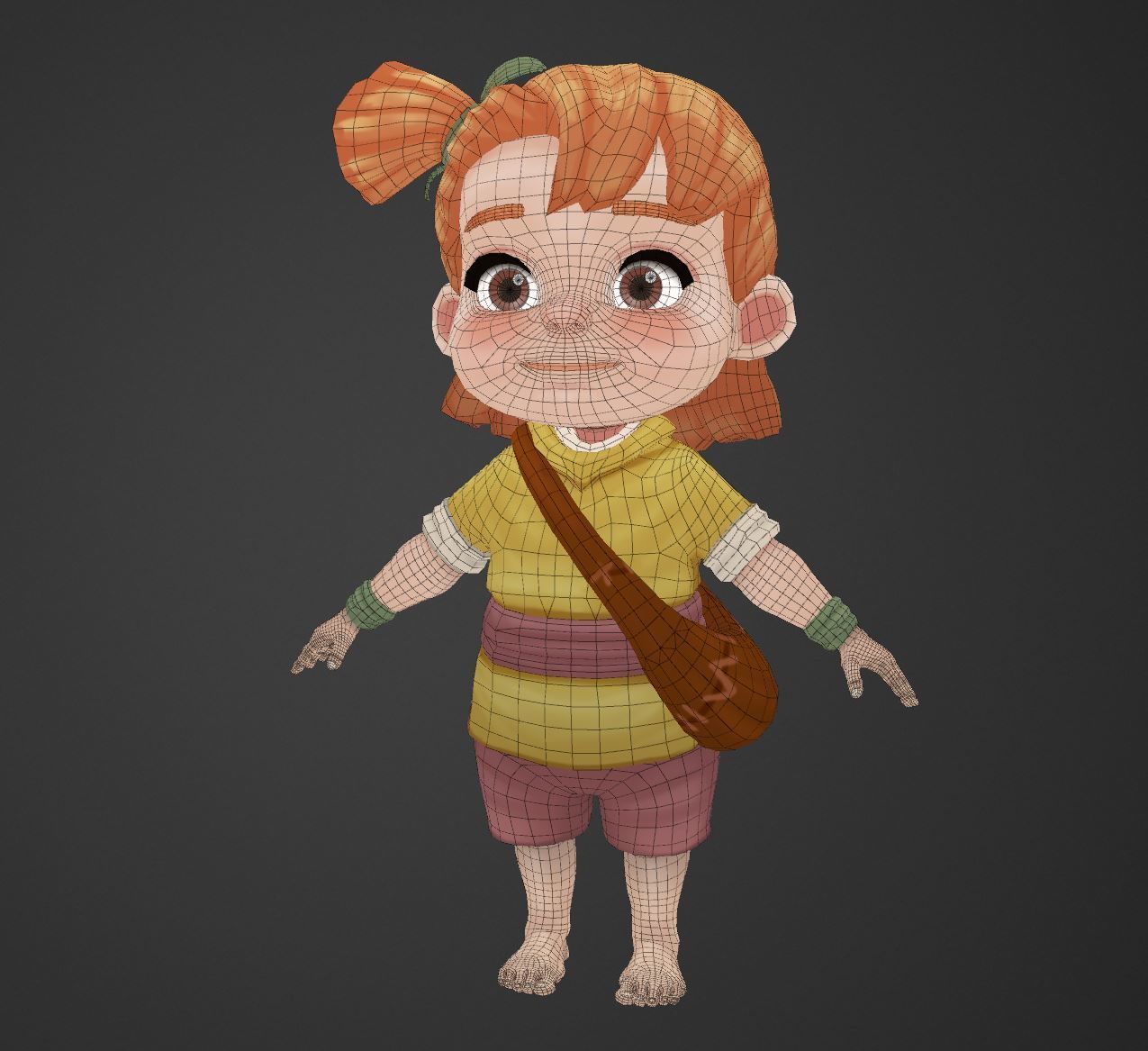 Cartoon Girl Rigged Pompom Low-poly 3D model_5