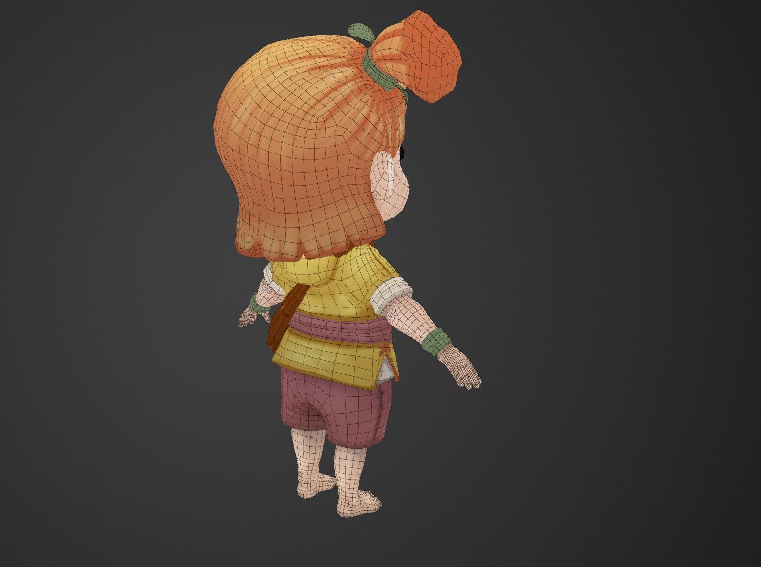 Cartoon Girl Rigged Pompom Low-poly 3D model_6